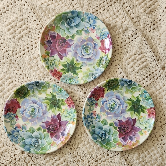 Nicole Miller | Cactus Succulent Melamine Dinner Plates 11” Set Of 3 - Picture 1 of 3